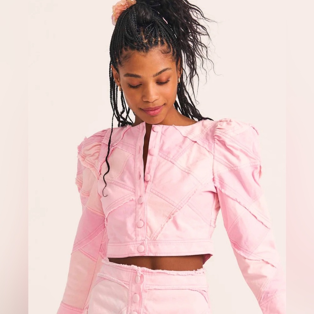 New with Tag Love Shack Fancy - Eleora Crop Jacket in Pastel Pink .